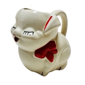 Shawnee Vintage American Bisque PIG Creamer / Pitcher Red Bow